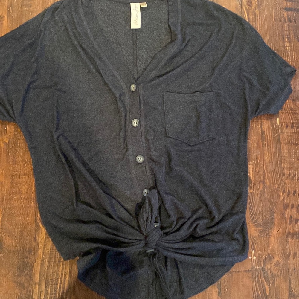 Allison Joy tie front short sleeve cardigan from Evereve xs charcoal